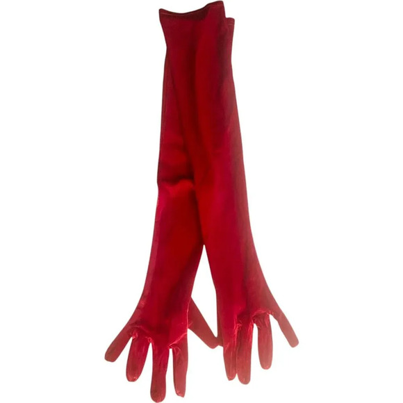 Revolve Miscreants London One Shoulder Midi Red Velvet Dress with Gloves - Picture 6 of 11